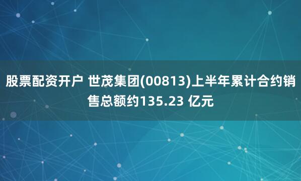 股票配资开户 世茂集团(00813)上半年累计合约销售总额约135.23 亿元